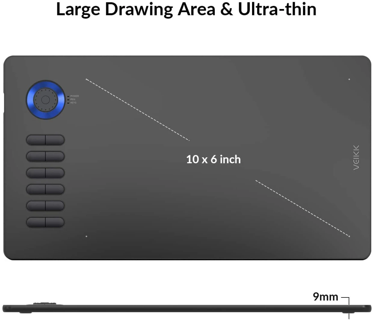 جهاز لوحي للرسم البياني VEIKK A15 Pro (10 × 6) بوصة مزود بقلم رقمي بدون بطارية مع 12 مفتاح تشغيل سريع