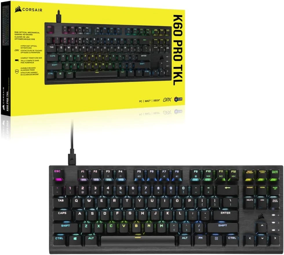 لوحة مفاتيح الألعاب الميكانيكية البصرية CORSAIR K60 PRO TKL RGB Tenkeyless OPX Switch - CH-911D01A-NA