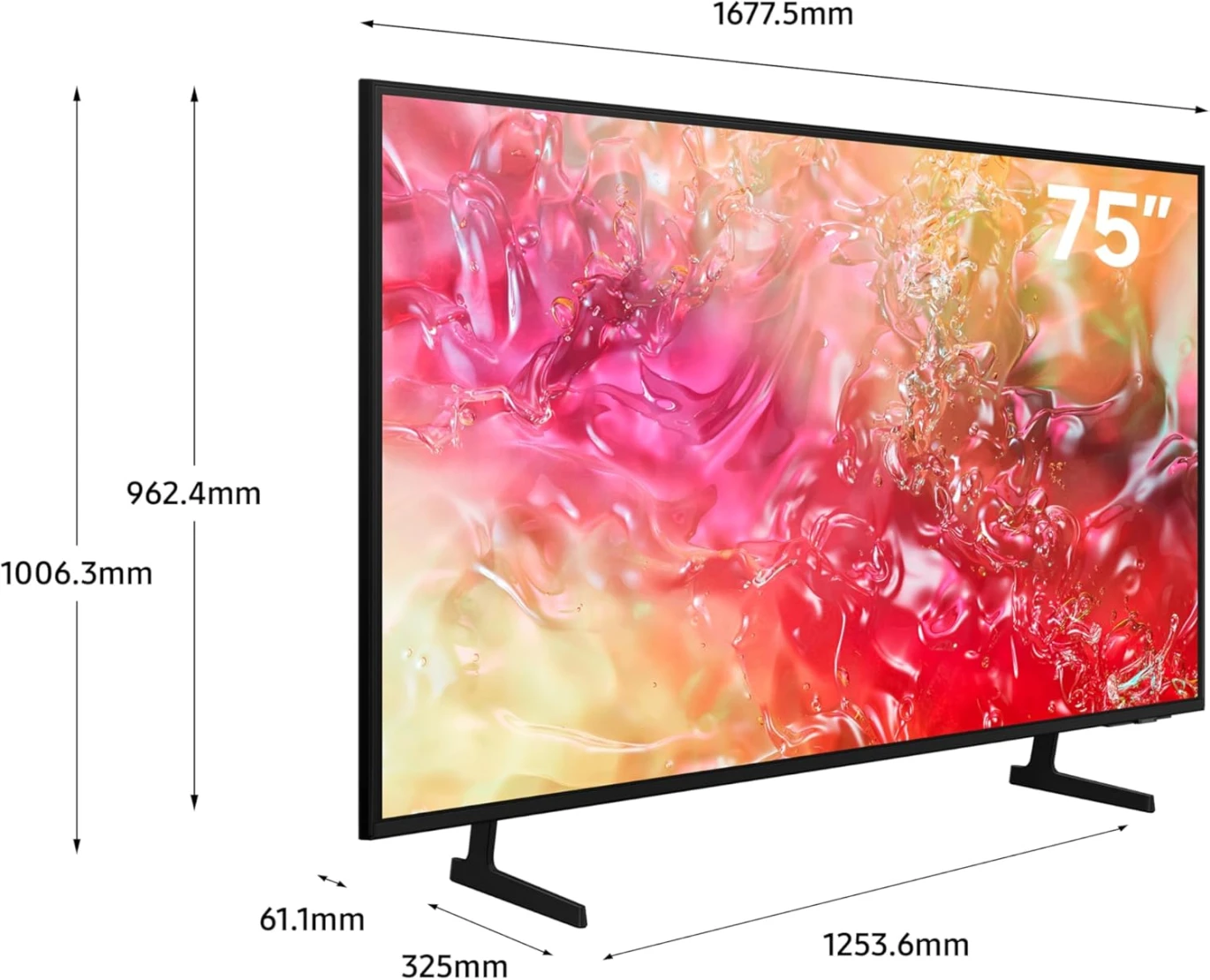 تلفزيون سامسونج LED 75 بوصة كريستال 4K، ذكي، 3 منافذ HDMI، 1 USB، قمر صناعي مدمج، واي فاي