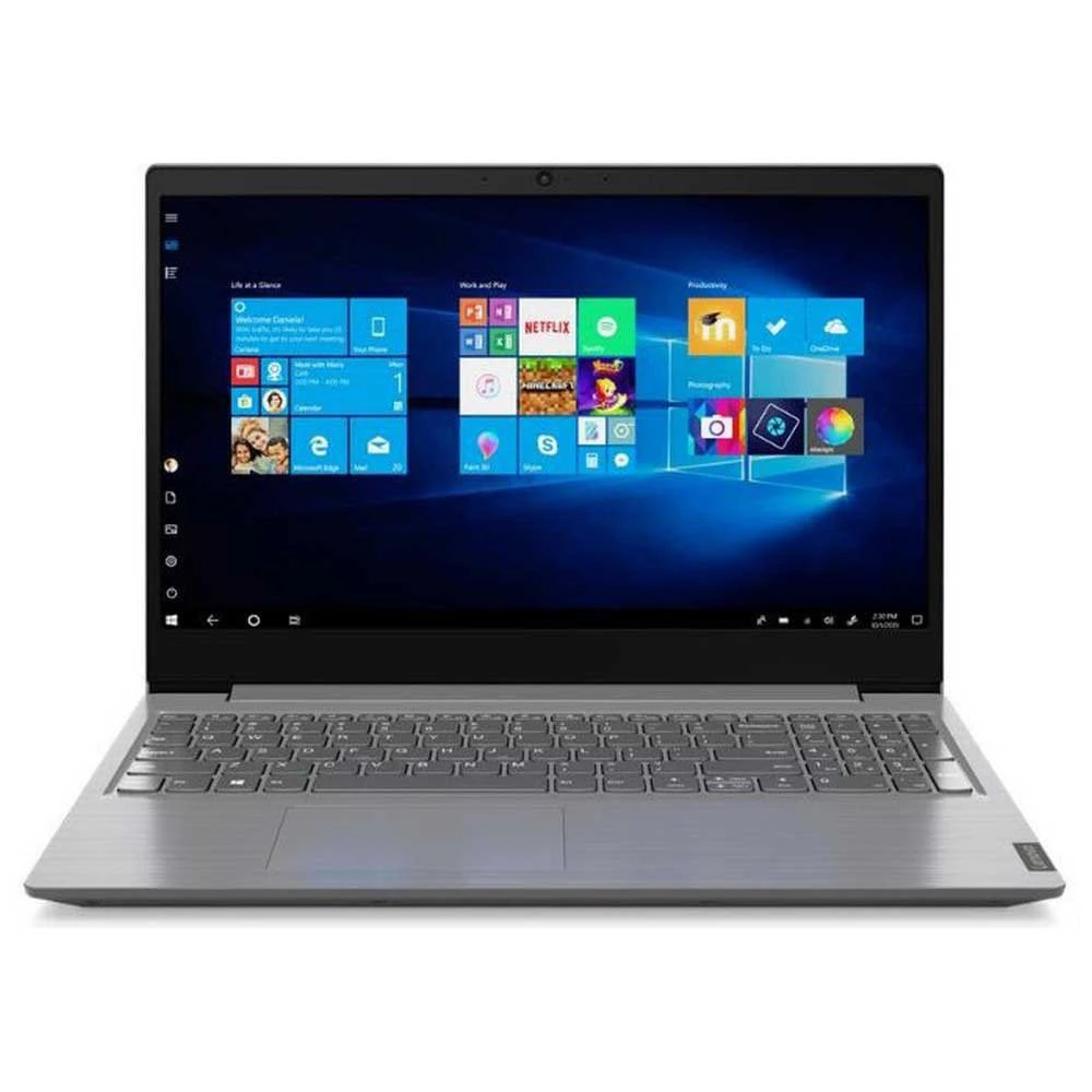 Lenovo Celeron V15-IGL Intel® N4020، ذاكرة وصول عشوائي بسعة 4 جيجابايت، محرك أقراص SSD NVMe® سعة 256 جيجابايت، رسومات Intel® UHD®، شاشة 15.6 بوصة بدقة 1366 × 768 (HD)، نظام التشغيل Windows 10 Pro - رمادي حديدي