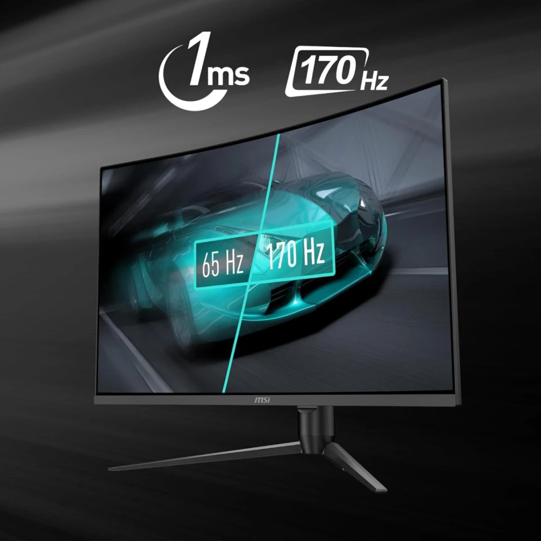 شاشة ألعاب MSI مقاس 32 بوصة VA بدقة QHD 2560 × 1440 منحنية 1500R HDMI 1ms 170Hz DisplayPort Pivot وضبط الارتفاع FreeSync Premium