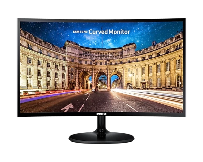 شاشة منحنية بدون حواف من سامسونج C27T390FHM مقاس 27 بوصة بدقة 1920 × 1080 (FHD) VA 60Hz 4ms HDMI 1.4 / VGA AMD FreeSync™ - أسود