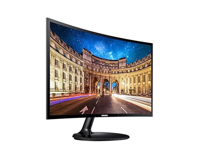 شاشة منحنية بدون حواف من سامسونج C27T390FHM مقاس 27 بوصة بدقة 1920 × 1080 (FHD) VA 60Hz 4ms HDMI 1.4 / VGA AMD FreeSync™ - أسود