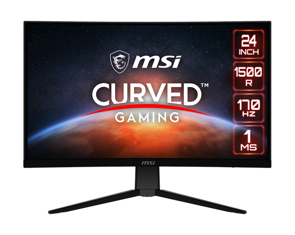 شاشة ألعاب منحنية MSI G242C مقاس 23.6 بوصة بدقة 1920 × 1080 (FHD) VA 170 هرتز ووقت استجابة 1 مللي ثانية ومنفذ HDMI 2.0b \ DP 1.2a مع تقنية Adaptive Sync - باللون الأسود