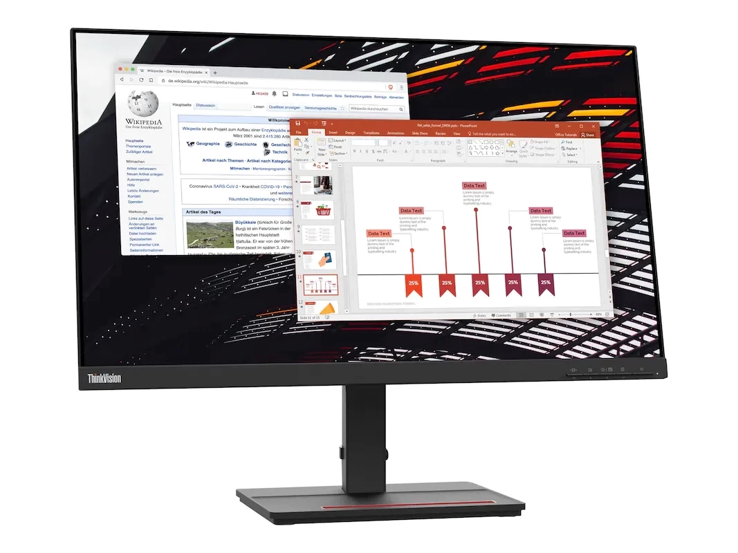 شاشة Lenovo ThinkVision S24e-20 مقاس 23.8 بوصة بدقة 1920 × 1080 (FHD) VA بمعدل تحديث 60 هرتز ومدة استجابة 4 مللي ثانية وتقنية AMD FreeSync™ وHDMI/VGA