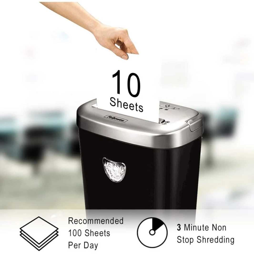 آلة تقطيع الورق Fellowes Powershred 53C 10 Sheet Cross Cut Shredder مع SafeSense تقوم آلة تقطيع الورق Fellowes Powershred 53C Cross Cut Shredder بتقطيع 10 أوراق من ورق A4 في كل تمريرة إلى 3440 جسيمًا مقطوعًا عرضيًا، 4 × 35 مم (مستوى الأمان)