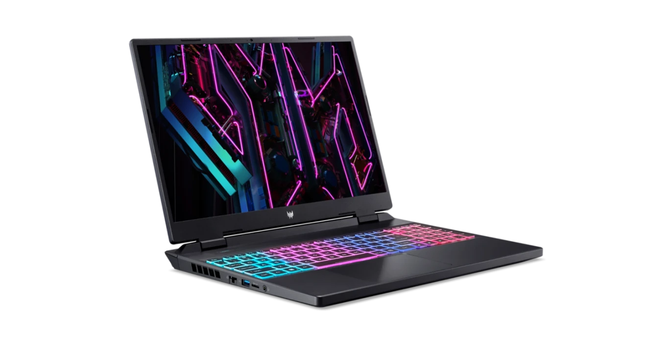 كمبيوتر محمول Acer Predator Neo 16 PHN16 Intel® 13Th Gen Core™ I7-13700HX، ذاكرة وصول عشوائي 16 جيجابايت DDR5، 512 جيجابايت NVMe® SSD، Nvidia® Geforce™ RTX 4050 6GB GDDR6، شاشة 16 بوصة IPS بدقة 1920 × 1200 (WUXGA) 165 هرتز 3 مللي ثانية، نظام التشغيل Windows 11 Pro