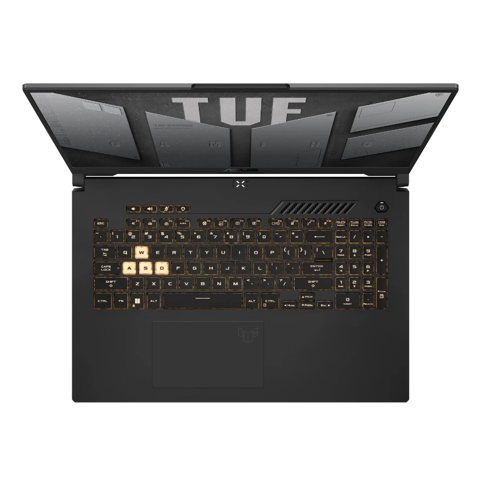 كمبيوتر محمول Asus TUF Gaming F17 FX707ZC4 Intel® 12Th Gen Core™ I7-12700H، ذاكرة وصول عشوائي DDR4 سعة 16 جيجابايت، محرك أقراص SSD NVMe® سعة 512 جيجابايت، بطاقة رسومات Nvidia® Geforce™ RTX 3050 سعة 4 جيجابايت GDDR6، شاشة 17.3 بوصة IPS-Level بدقة 1920 × 1080 (FHD) بمعدل تحديث 144 هرتز ومدة انتظار 30 مللي ثانية، نظام التشغيل Windows 11 Home