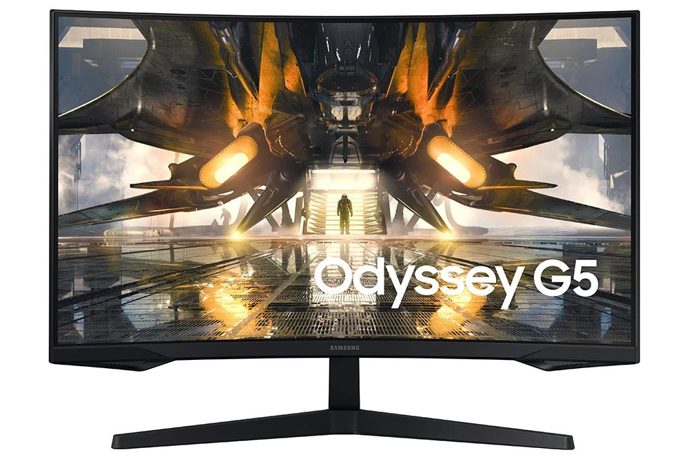 شاشة Samsung Odyssey G5 S32AG550EM مقاس 32 بوصة بدقة 2560 × 1440 (QHD 2K) VA 165Hz 1m DP 1.4 / HDMI 2.0 مع AMD Freesync Premuim وHDR شاشة ألعاب منحنية - أسود