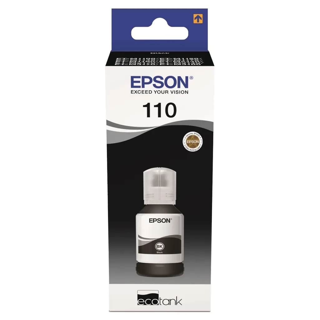 زجاجة حبر EcoTank الأصلية من Epson 110 سعة 120 مل باللون الأسود للاستخدام في طابعات Epson M1100 / M1120 / M1140 / M1170 / M1180 / M2120 / M2140 / M2170 / M3140 / M3170 / M3180