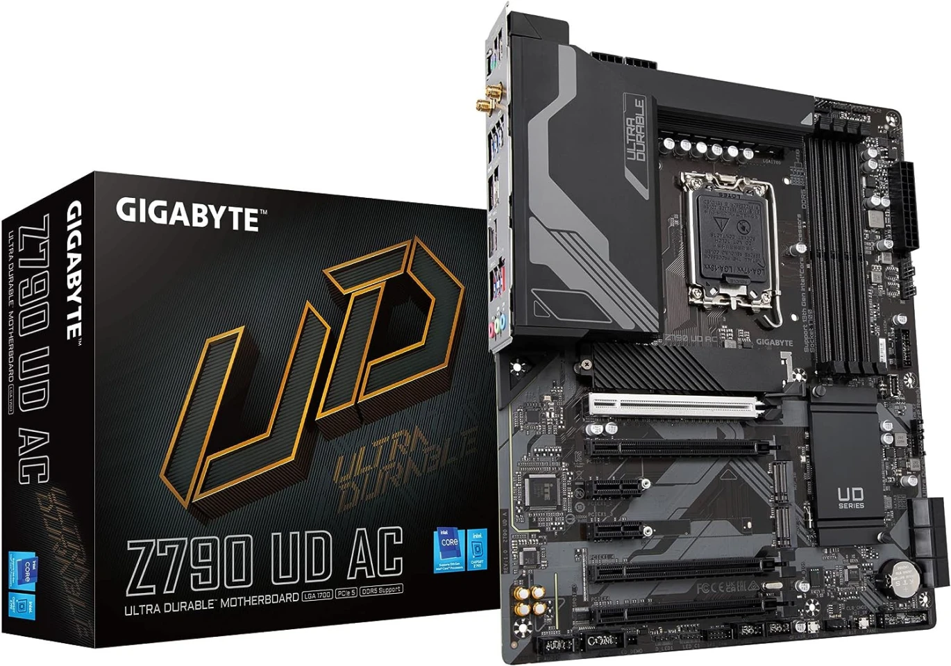 GIGABYTE Z790 UD AC (LGA 1700/ Intel Z790/ ATX/ DDR5/ Triple M.2/ PCIe 5.0/ USB 3.2 Gen2X2 Type-C/ Intel Wi-Fi/ 2.5GbE LAN/ PCIe EZ-Latch/ Multi-Key/ اللوحة الأم)