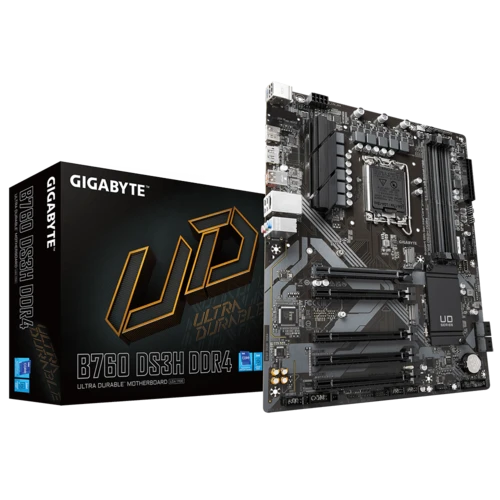 GIGABYTE B760 DS3H DDR5 Intel® B760 LGA 1700 (الجيل الرابع عشر والثالث عشر والثاني عشر)، لوحة أم ATX، 8 + 2 + 1 Phases Hybrid Digital VRM، PCI-E 4.0، Gb LAN، 4 RAM DIMMS، 2 M.2 Slots