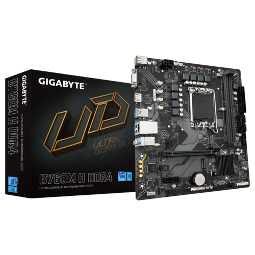 GIGABYTE B760M H DDR4 Intel® B760 LGA 1700 (الجيل الرابع عشر والثالث عشر والثاني عشر)، لوحة أم mATX، 6 + 1 + 1 Phases Hybrid Digital VRM، PCI-E 4.0، Gb LAN، 2 RAM DIMMS، 2 M.2 Slots