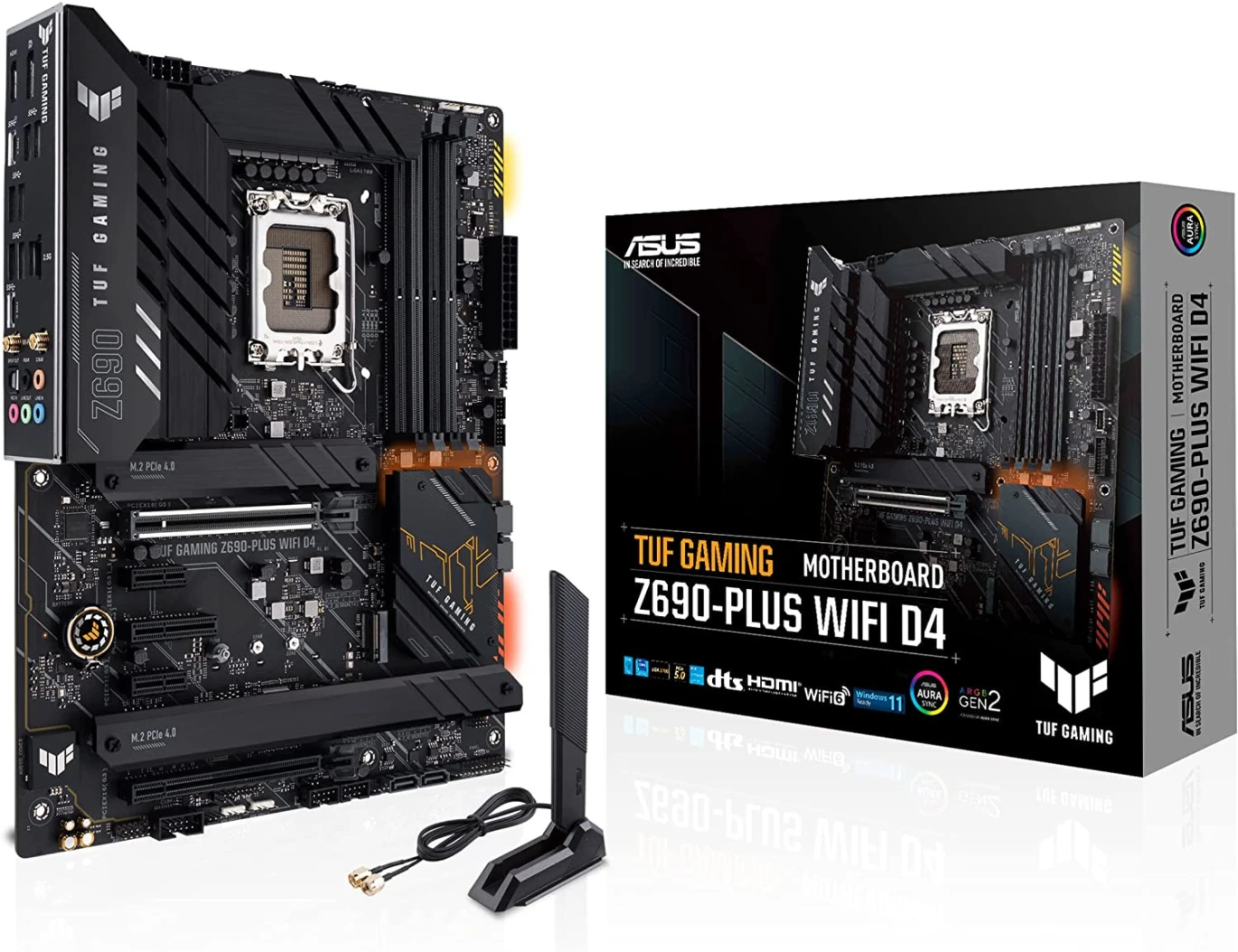 لوحة أم للألعاب Asus TUF GAMING Z690-Plus D4 Intel® Z690 LGA 1700 (Intel® الجيل الثاني عشر) ATX، 15 مرحلة طاقة DrMOS، PCIe® 5.0، ذاكرة DDR4، أربع فتحات M.2، Wi-Fi 6 وIntel® 2.5 Gb Ethernet، HDMI®، DP