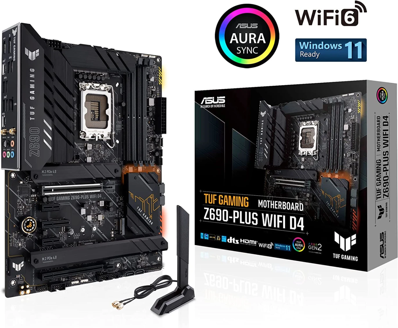 لوحة أم للألعاب Asus TUF GAMING Z690-Plus D4 Intel® Z690 LGA 1700 (Intel® الجيل الثاني عشر) ATX، 15 مرحلة طاقة DrMOS، PCIe® 5.0، ذاكرة DDR4، أربع فتحات M.2، Wi-Fi 6 وIntel® 2.5 Gb Ethernet، HDMI®، DP