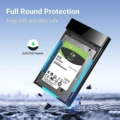 UGREEN 2.5" Hard Drive Enclosure USB 3.0 to SATA III for 2.5 Inch SSD & HDD 9.5mm 7mm External Hard Drive Enclosure Support Max 6TB with UASP Compatible with WD Seagate Toshiba Samsung Hitachi - Black