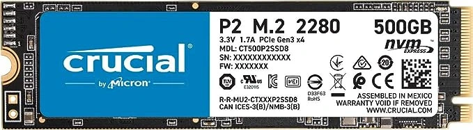 Crucial P2 500GB 3D NAND NVMe PCIe M.2 SSD حتى 2400 ميجابايت/ثانية