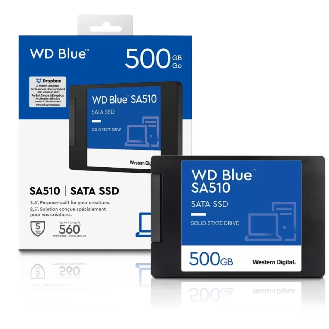 محرك أقراص الحالة الصلبة الداخلي WD Blue SA510 بسعة 500 جيجابايت SATA مقاس 2.5 بوصة/7 مم بسرعة تصل إلى 560 ميجابايت/ثانية