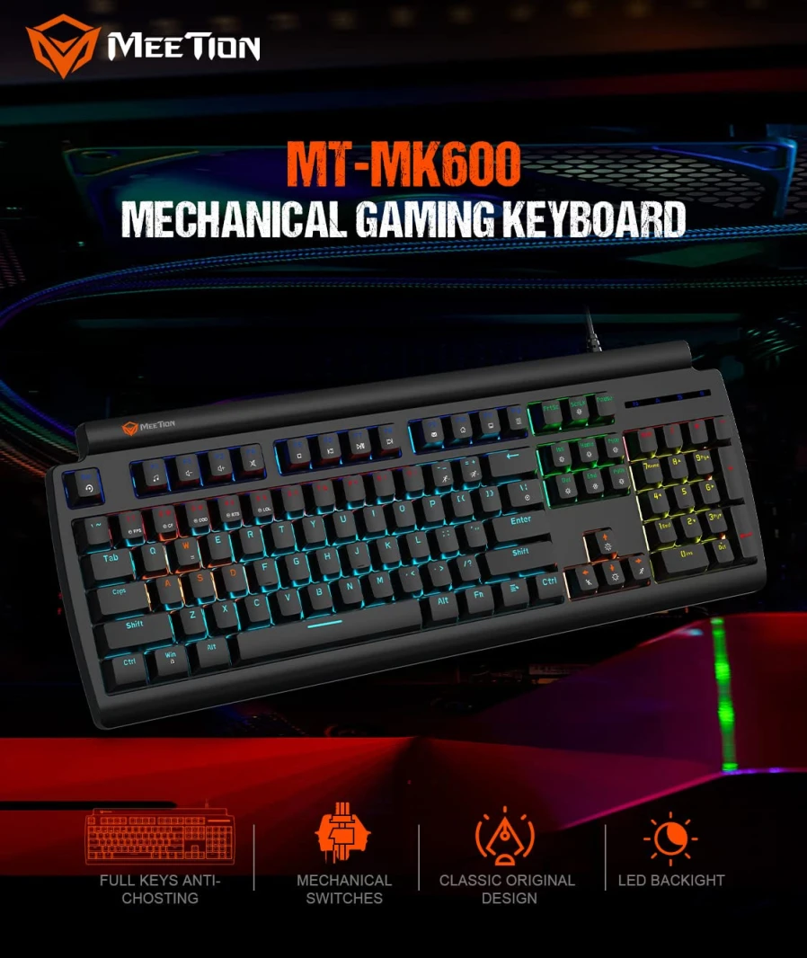 لوحة مفاتيح الألعاب الميكانيكية MeeTion MT-MK600RD Red Switch RGB