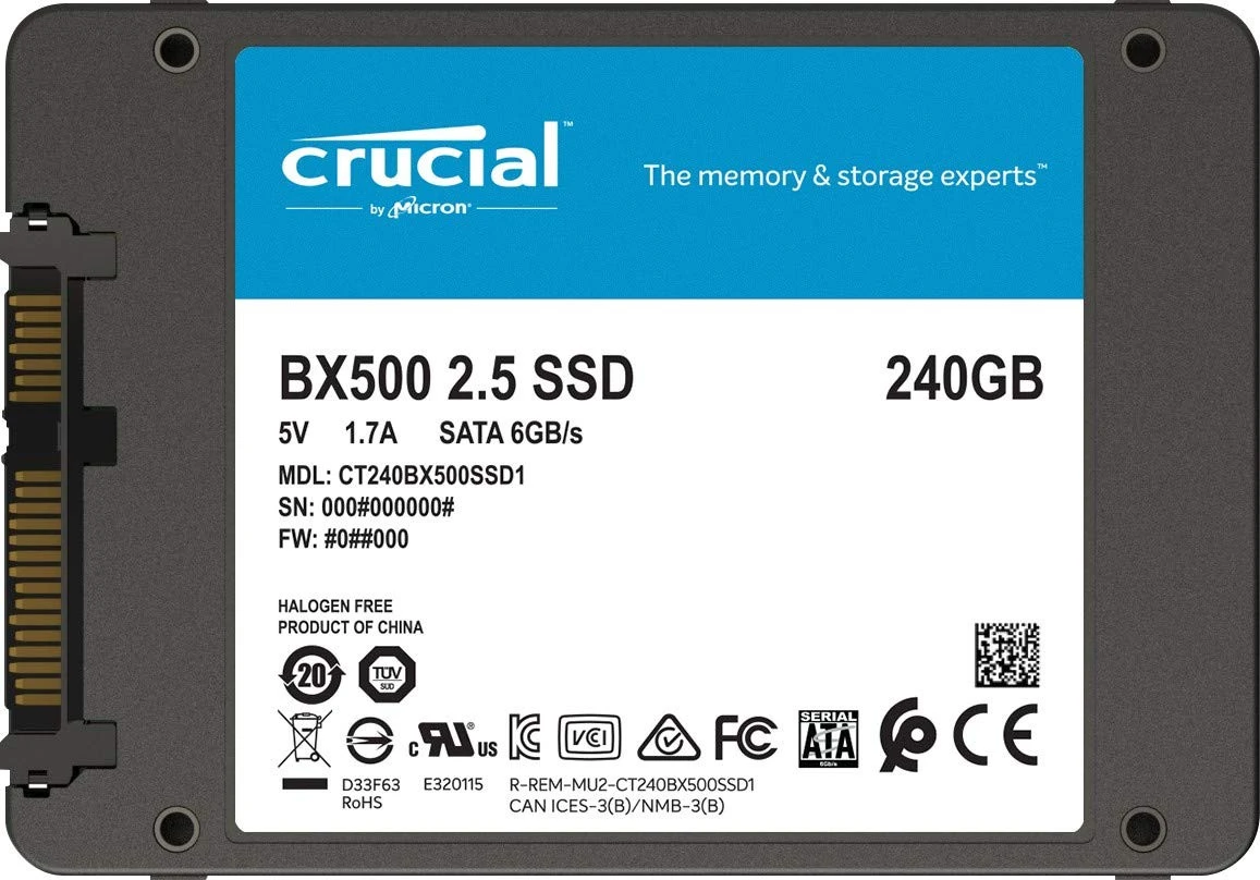 محرك أقراص الحالة الصلبة الداخلي Crucial BX500 SSD بسعة 240 جيجابايت - SATA III 6 جيجابايت/ثانية، 2.5 بوصة/7 مم، حتى 540 ميجابايت/ثانية