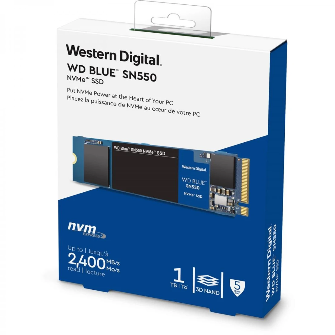 Western Digital WD Blue SN550 NVMe® SSD سعة 1 تيرابايت - PCIe Gen3 x4 بسرعة 8 جيجابايت/ثانية، M.2 2280، 3D NAND، حتى 2400 ميجابايت/ثانية