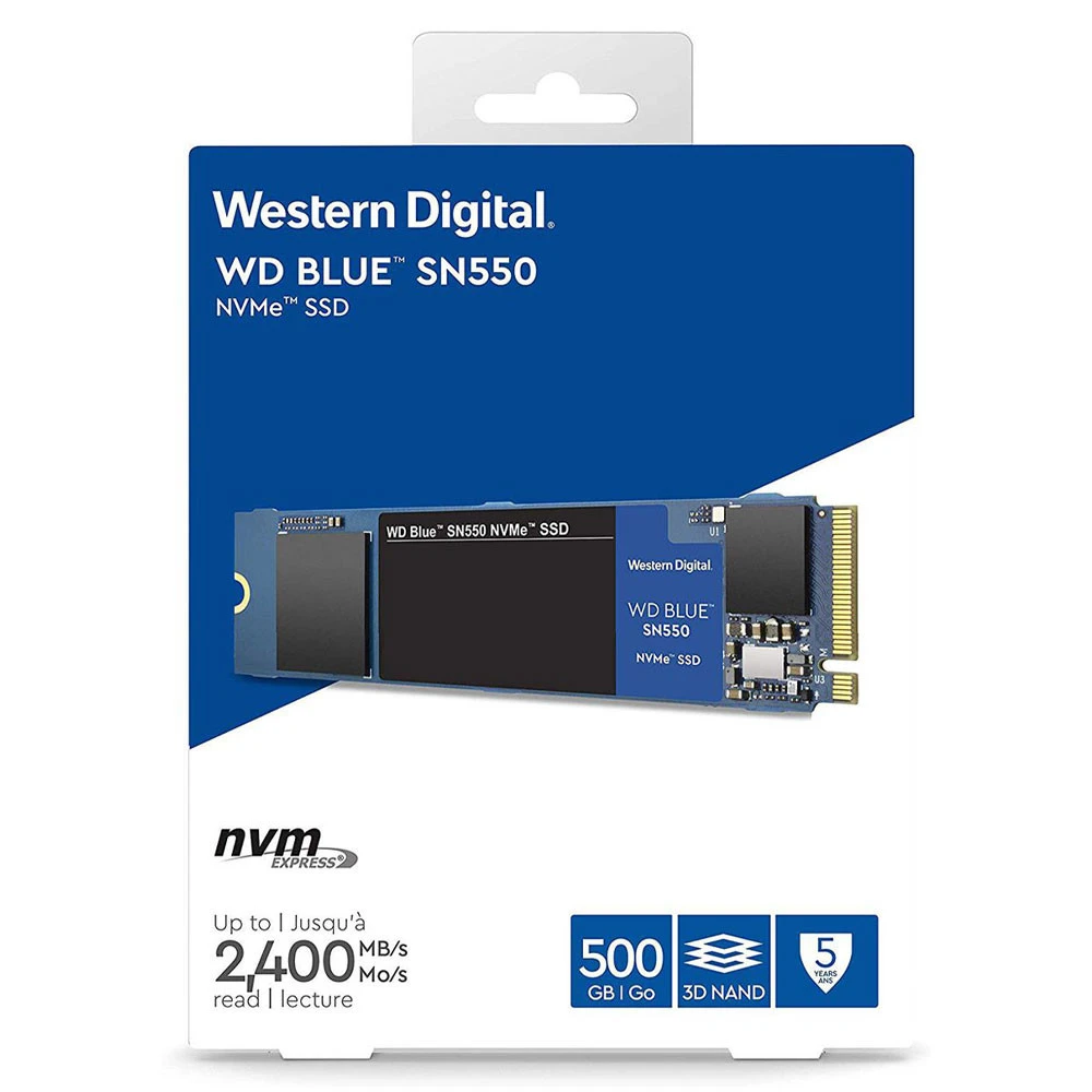 Western Digital 500GB WD Blue SN550 NVMe® SSD - PCIe Gen3 x4 8 GB/s، M.2 2280، 3D NAND، حتى 2400 ميجابايت/ثانية