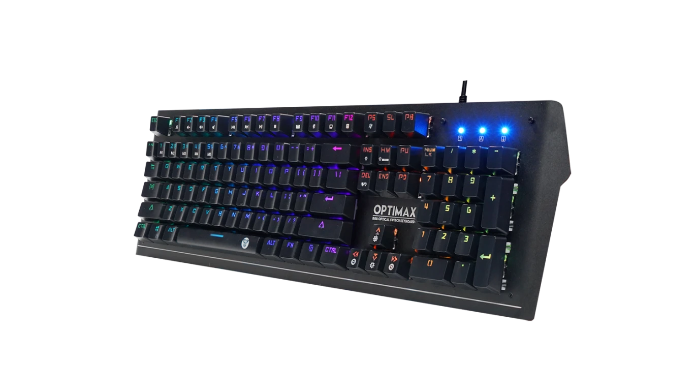 لوحة مفاتيح ميكانيكية للألعاب Fantech Optimax MK885 RGB مع مفتاح أزرق بصري 0.2 مللي ثانية، مقاومة للماء والغبار مع قاعدة من الألومنيوم - أسود