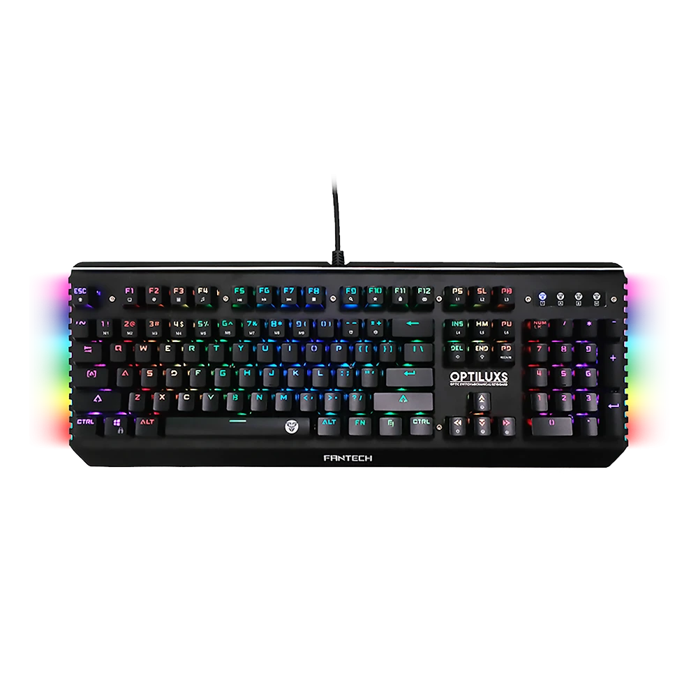 لوحة مفاتيح الألعاب الميكانيكية Fantech Optiluxs MK884 RGB مع مفتاح برتقالي بصري 0.2 مللي ثانية، مقاومة للماء والغبار مع قاعدة من الألومنيوم - أسود