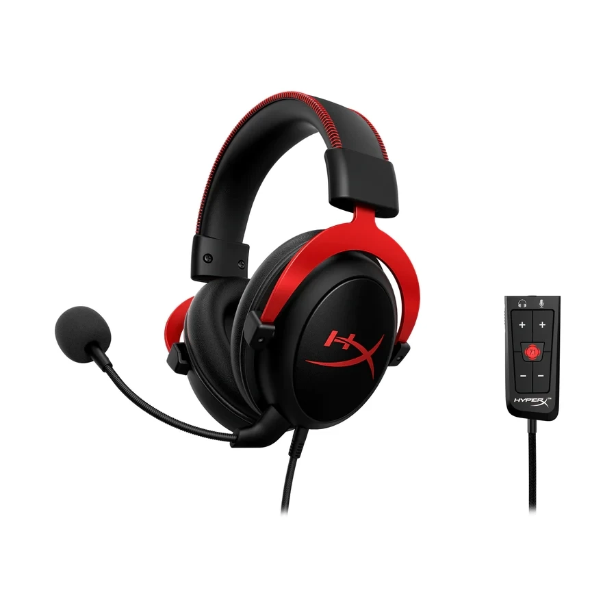 سماعة رأس HyperX Cloud II للألعاب بصوت محيطي افتراضي 7.1 لأجهزة الكمبيوتر / PS4 / Mac / الأجهزة المحمولة - بطاقة صوت USB، مشغلات 53 مم، مغناطيس نيودينيوم، ميكروفون مضاد للضوضاء وإلغاء الضوضاء