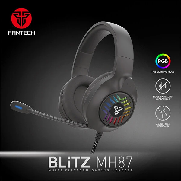 سماعة رأس Fantech Blitz MH87 للألعاب متعددة المنصات RGB مع ميكروفون متعدد الاتجاهات