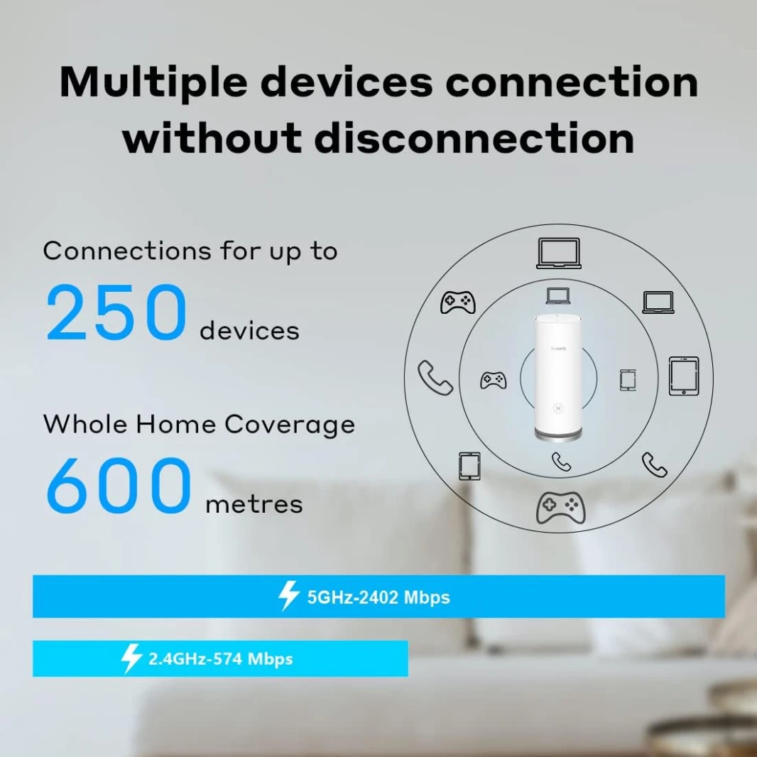 HUAWEI WiFi Mesh 3 AX3000 - نظام WiFi شبكي للمنزل بالكامل، سلس وسريع، يصل إلى 3000 ميجابت في الثانية، يمكن توصيل أكثر من 250 جهازًا، اتصال فائق السرعة في المنازل المتوسطة والكبيرة - عبوة من 3 قطع