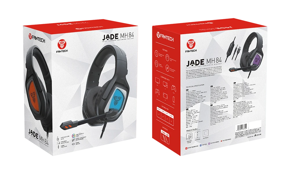 سماعة الألعاب FANTECH JADE MH84 متعددة المنصات RGB سماعة الألعاب ستيريو 3.5 مم TRRS قابلة للطي + USB / 348 جرام بدون كابل