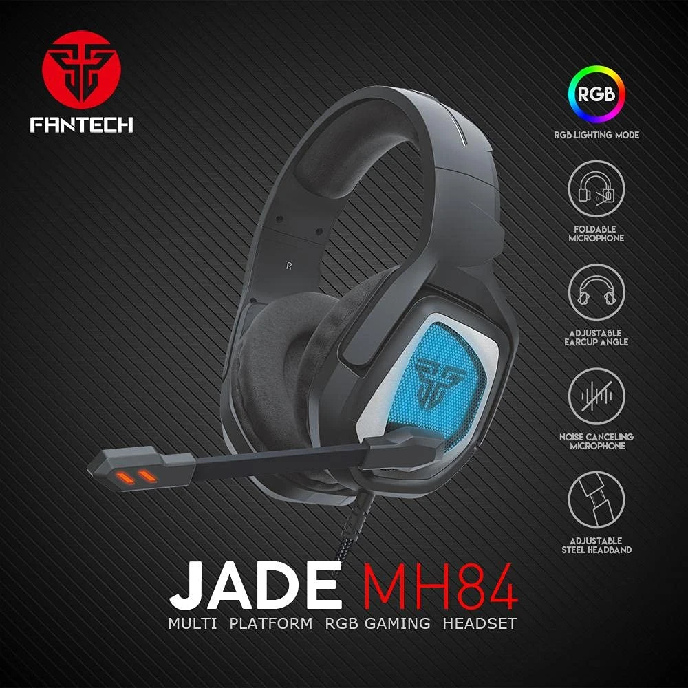 سماعة الألعاب FANTECH JADE MH84 متعددة المنصات RGB سماعة الألعاب ستيريو 3.5 مم TRRS قابلة للطي + USB / 348 جرام بدون كابل