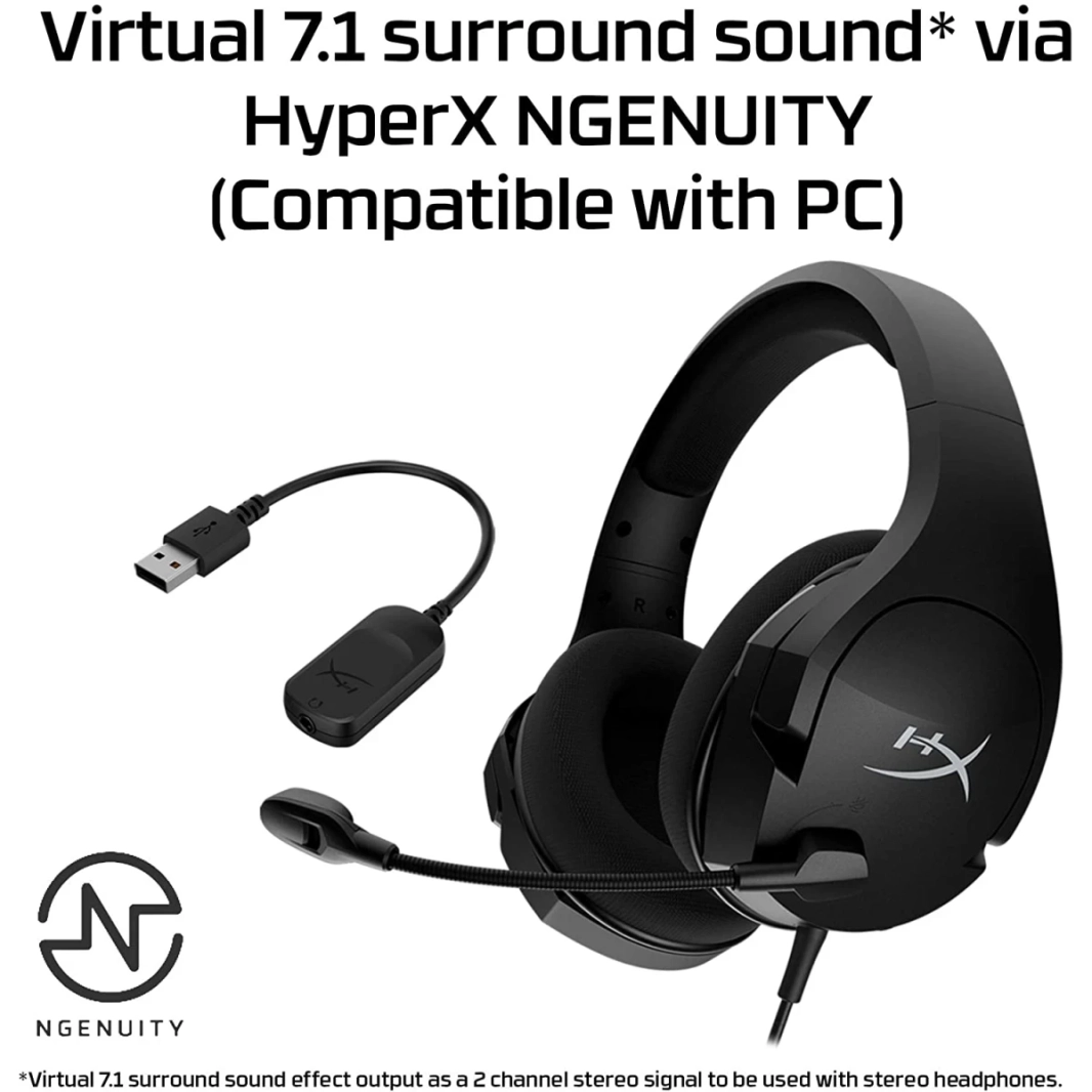 سماعة الرأس HyperX Cloud Stinger Core للألعاب 7.1 Surround صوت محيطي افتراضي 7.1 عبر HyperX NGENUITY، خفيفة الوزن ومريحة، صوت غامر في اللعبة، منزلقات فولاذية متينة وقابلة للتعديل، مريحة في الاستخدام