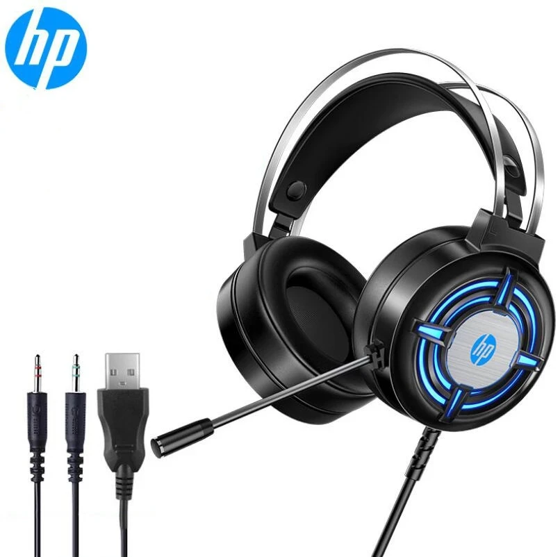 سماعة رأس سلكية للألعاب HP H120 LED بمقبس 3.5 ملم + USB + تصميم خفيف الوزن + عصابة رأس معلقة