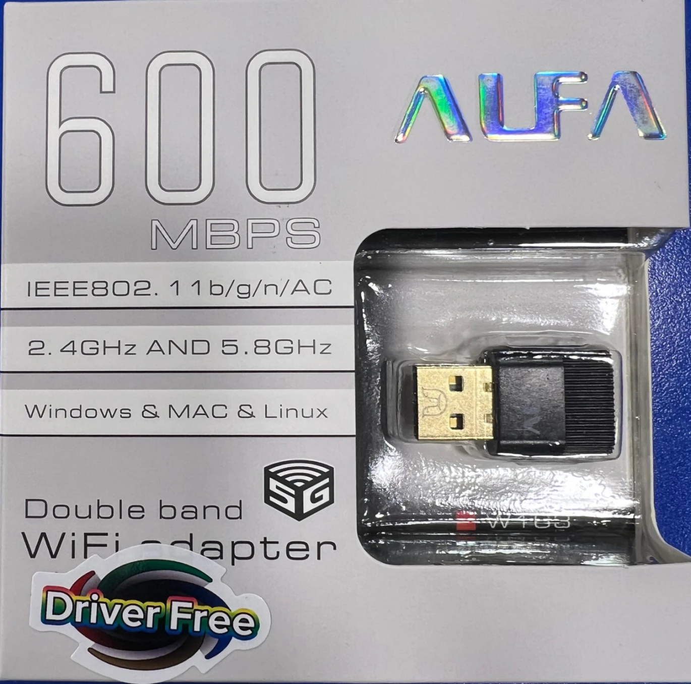 محول واي فاي USB ALFA W163 بسرعة 600 ميجابت في الثانية 2.4 جيجاهرتز و5.8 جيجاهرتز