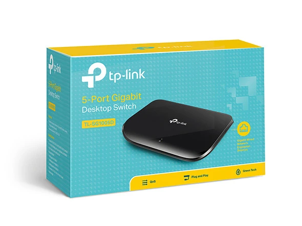 TP-Link TL-SG1005D مفتاح شبكة جيجابت إيثرنت بخمسة منافذ، سطح المكتب أو الحائط، تحسين حركة المرور بدون مروحة - أسود