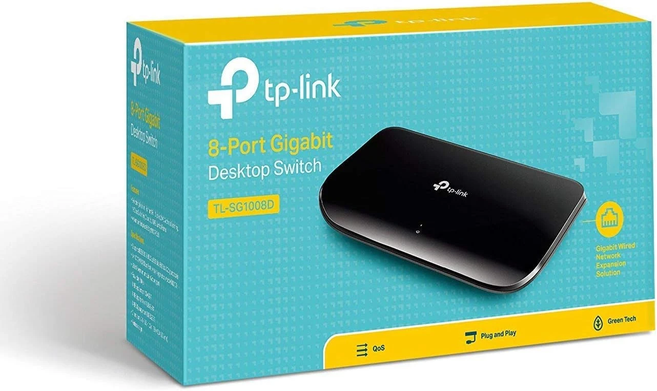 TP-Link TL-SG1008D مفتاح شبكة جيجابت إيثرنت 8 منافذ، سطح المكتب أو الحائط، تحسين حركة المرور بدون مروحة - أسود