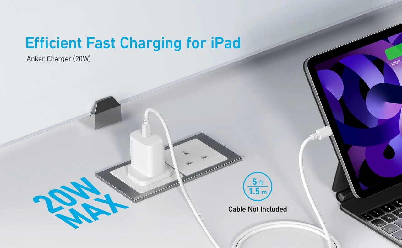 شاحن حائط Anker USB-C بقوة 20 وات، أبيض