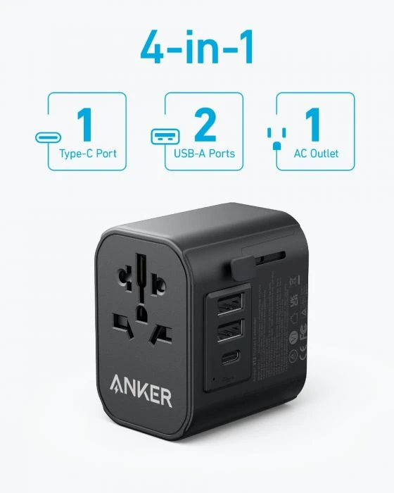 محول سفر Anker PowerExtend USB-C بقوة 30 وات - أسود