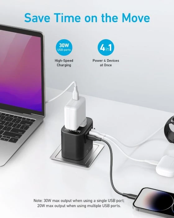 محول سفر Anker PowerExtend USB-C بقوة 30 وات - أسود