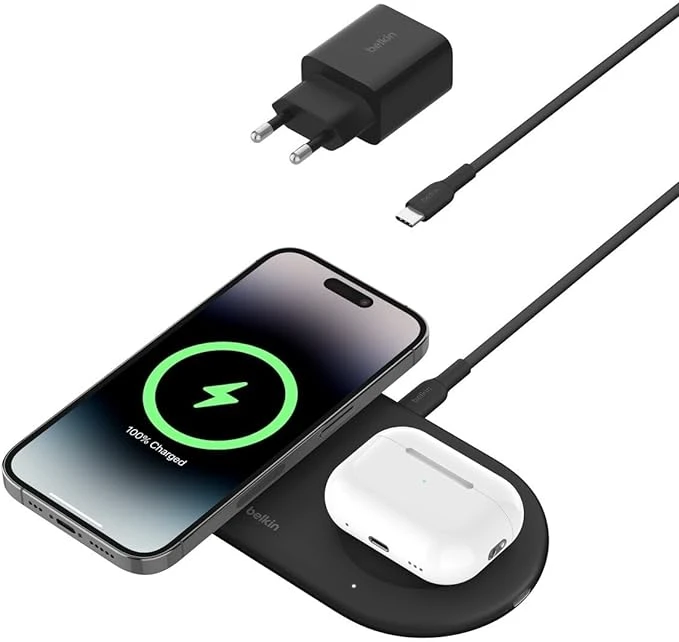 شاحن Belkin BoostCharge Pro اللاسلكي 2 في 1 بقوة 15 وات