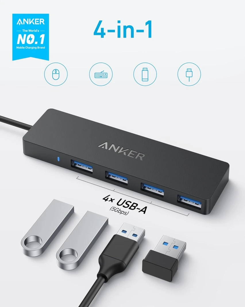 موزع بيانات Anker USB-C (4 في 1، 5 جيجابت في الثانية) أسود