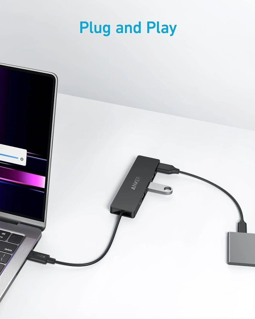 موزع بيانات Anker USB-C (4 في 1، 5 جيجابت في الثانية) أسود