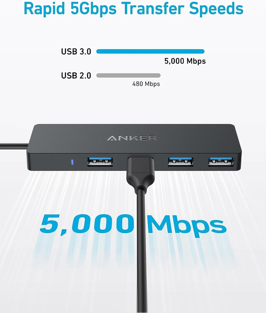 موزع بيانات Anker USB-C (4 في 1، 5 جيجابت في الثانية) أسود