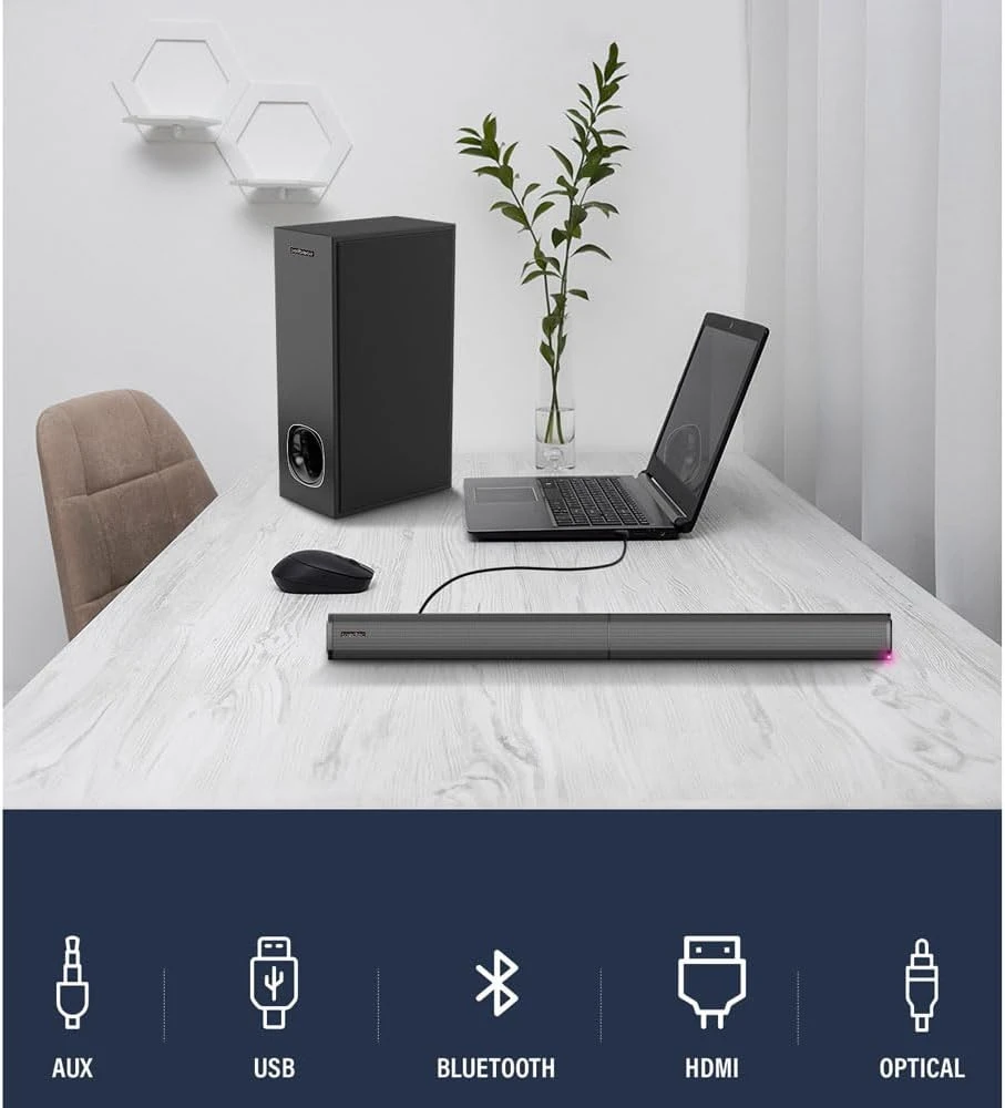 نظام مكبر الصوت Porodo Soundtec 2.1CH Bluetooth Soundbar بقوة 100 وات - أسود