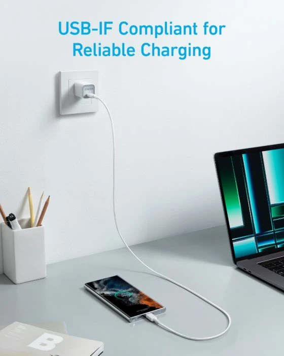 كابل Anker 322 USB-A إلى USB-C بطول 3 أقدام (مضفر) أبيض