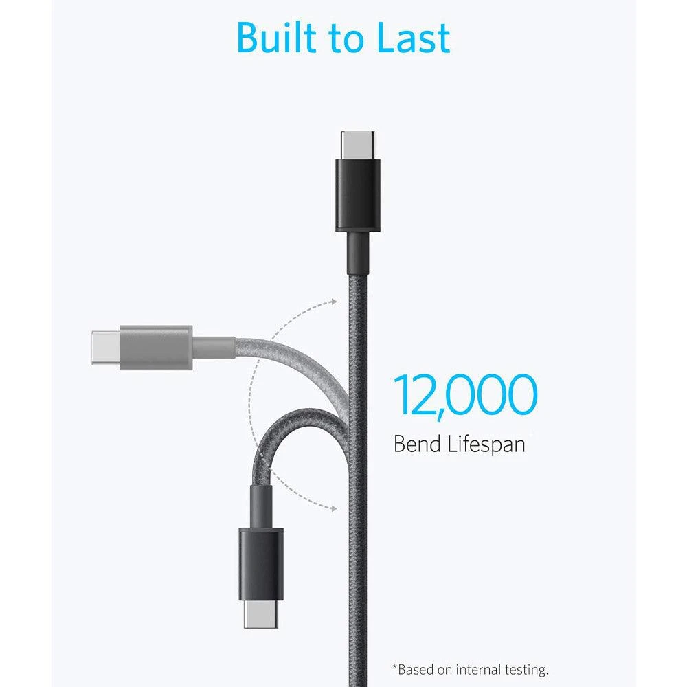 كابل Anker Nylon USB-C إلى USB-C بطول 3.3 قدم باللون الأسود