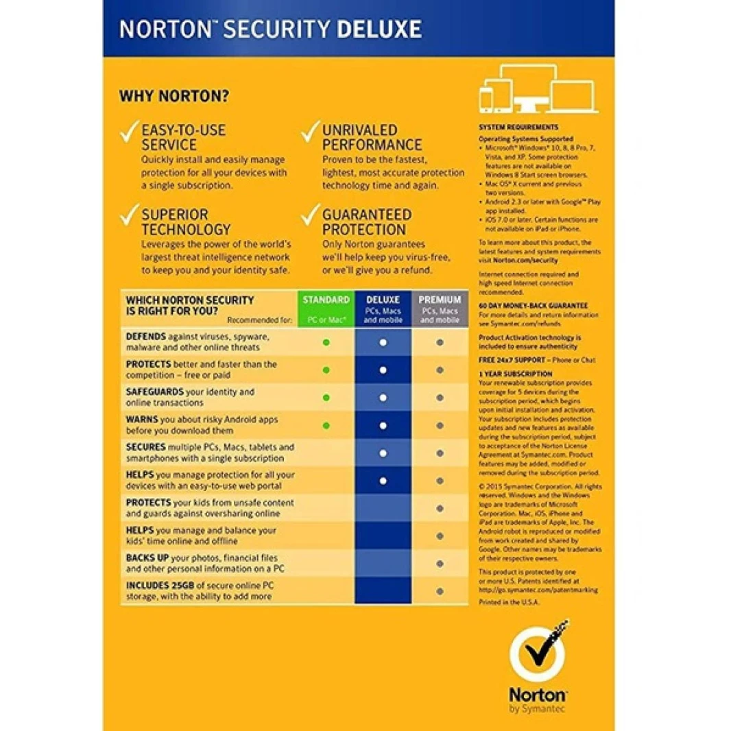 برنامج Norton Security Deluxe 1+2 Devices