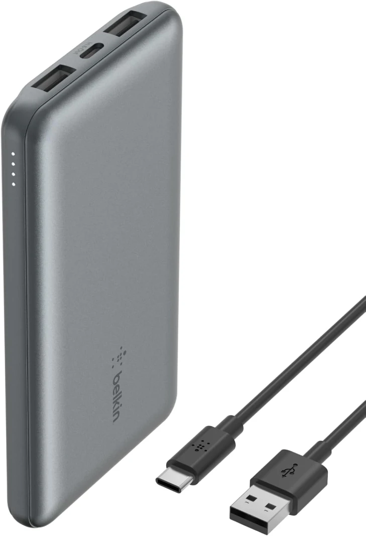 باور بانك Belkin 10K مع USB-C 15W، USB-A مزدوج، رمادي